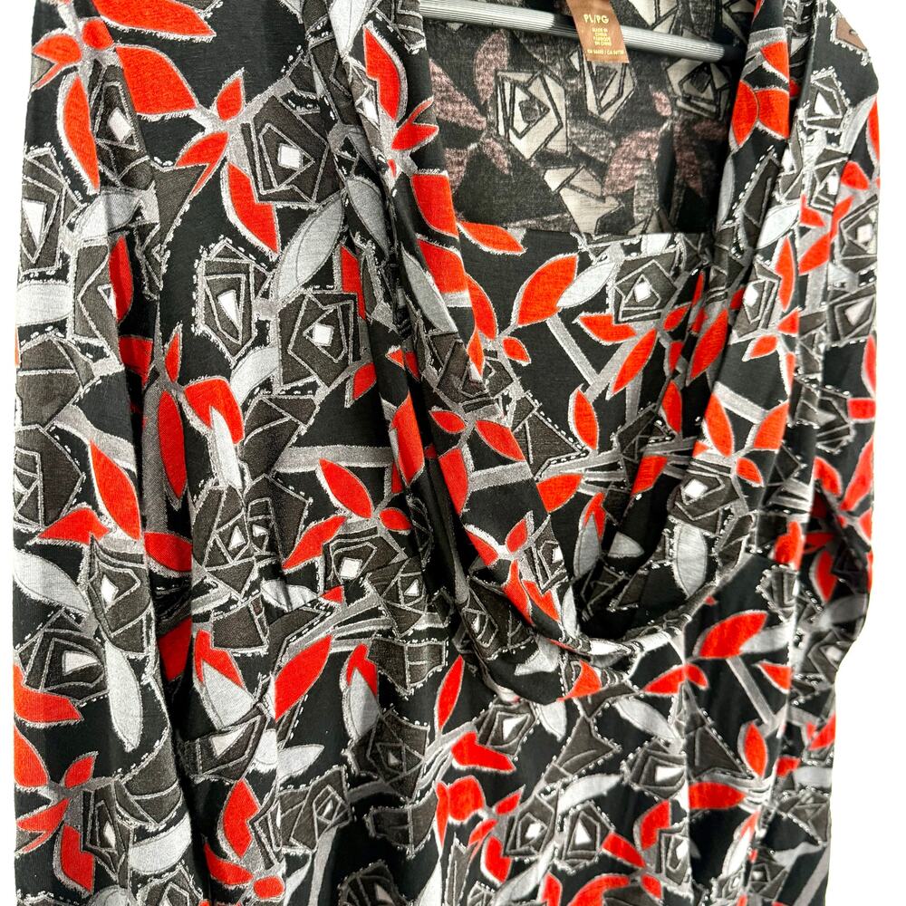 MULTIPLES PL Petite Large Sparky Red Black Silver Sheer Christmas Shirt Top - Picture 4 of 10
